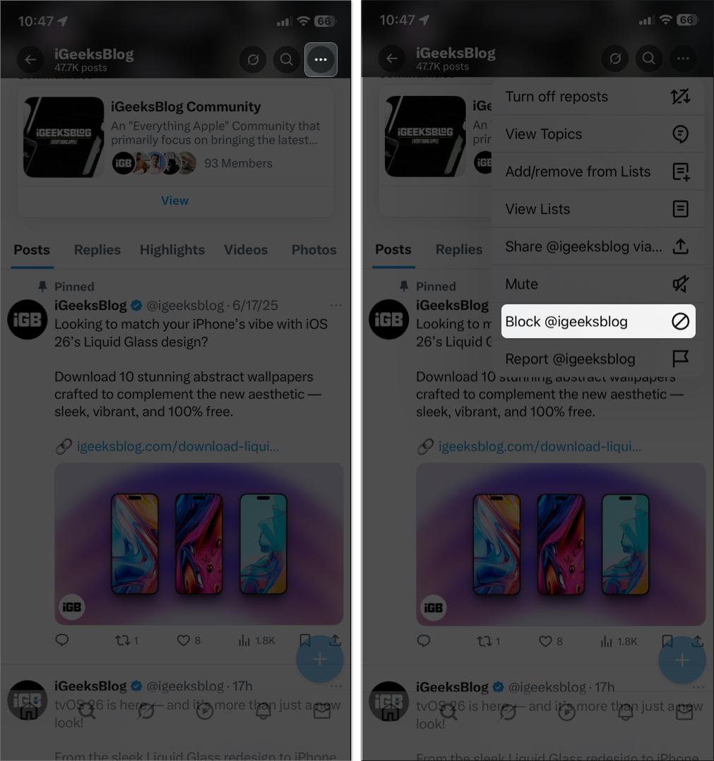 Select block to prevent them from following