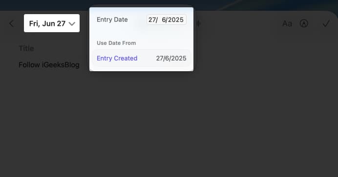 Select the entry date box on Mac