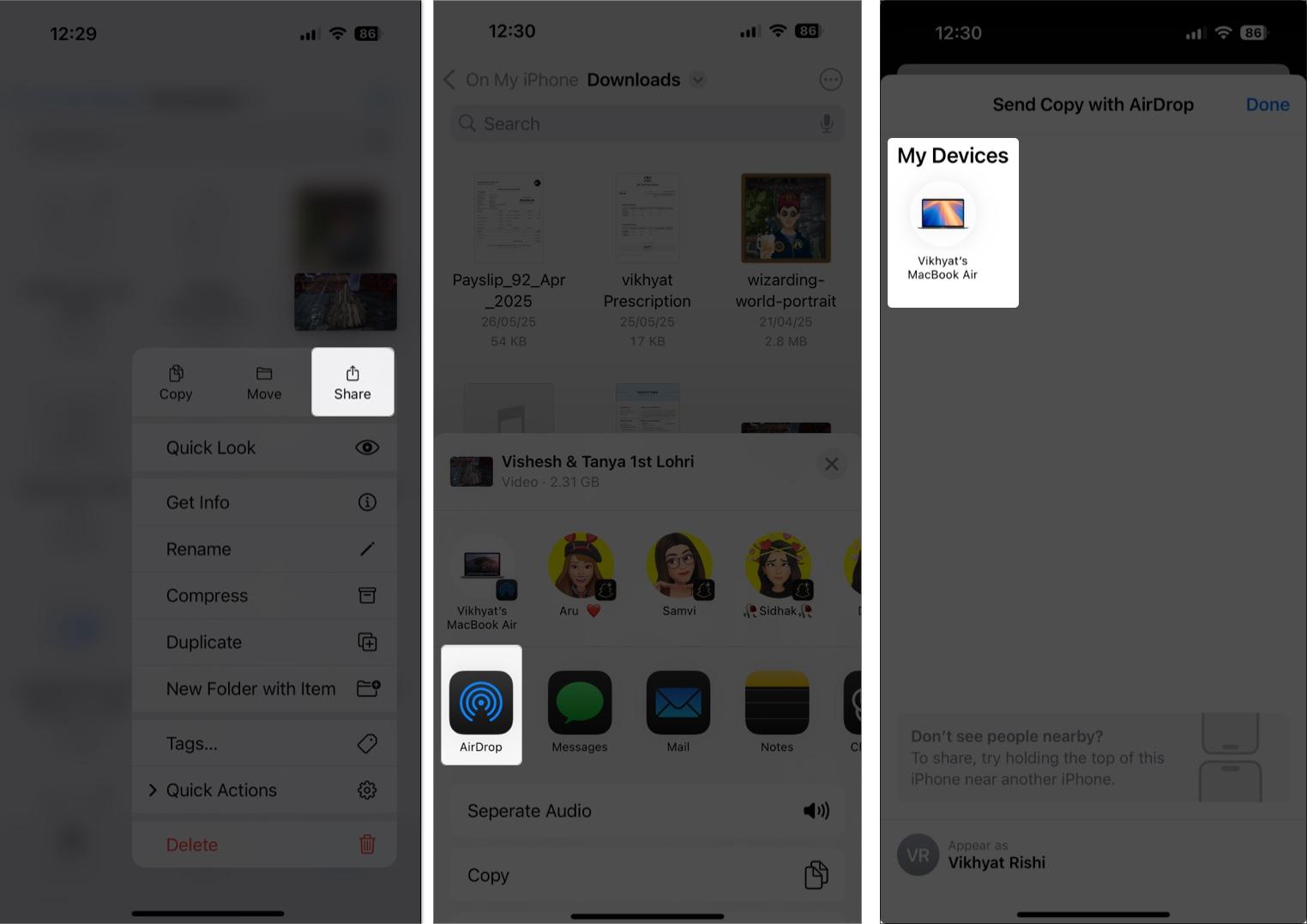Send large file using Airdrop on iPhone