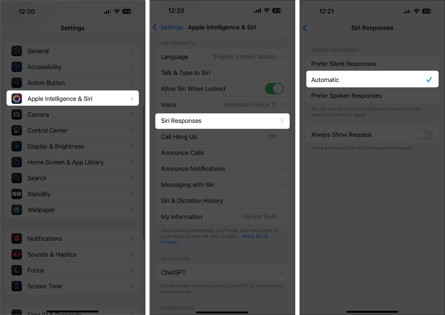 Set up Siri responses from iPhone settings