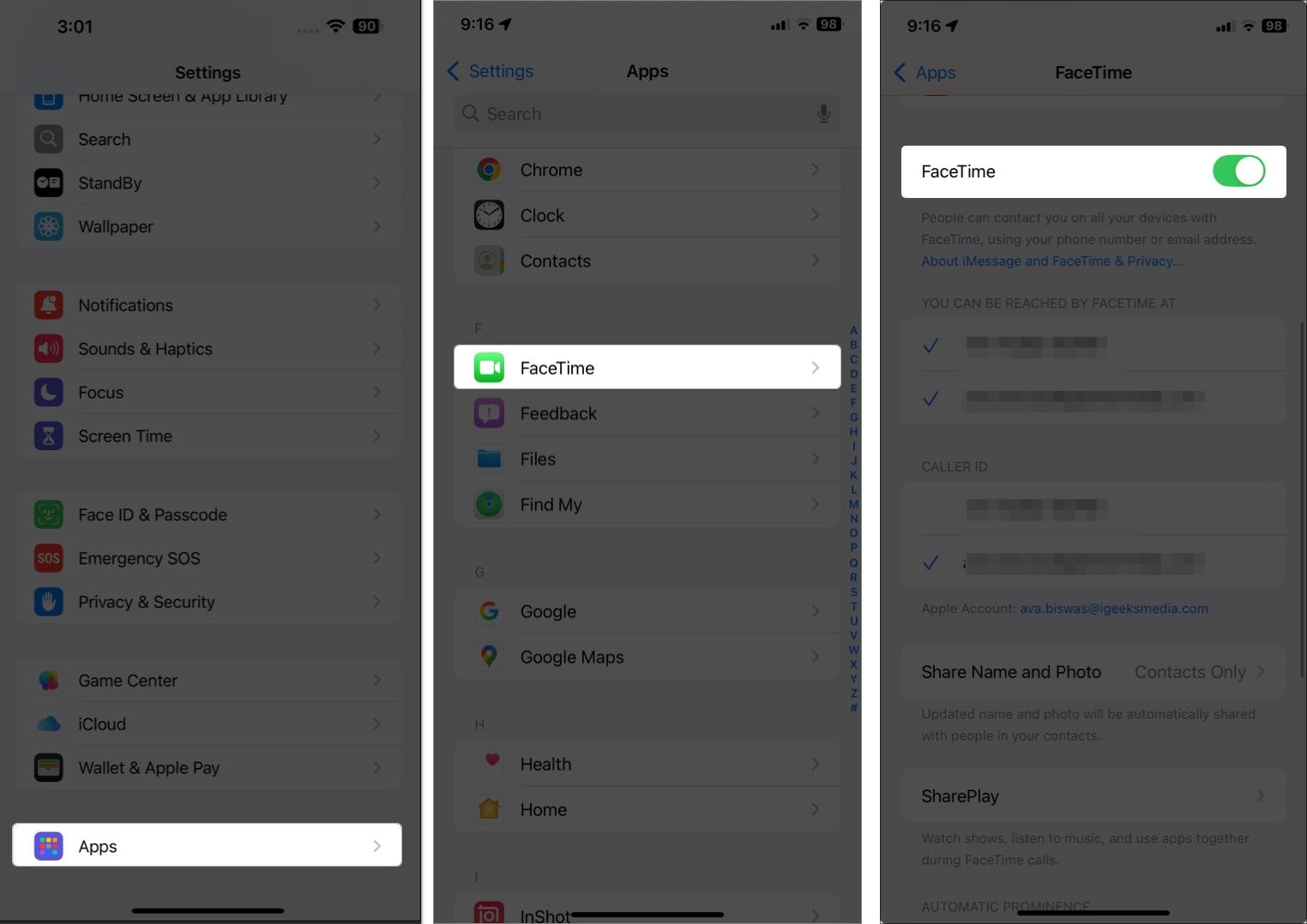 Set up the FaceTime on iPhone and iPad