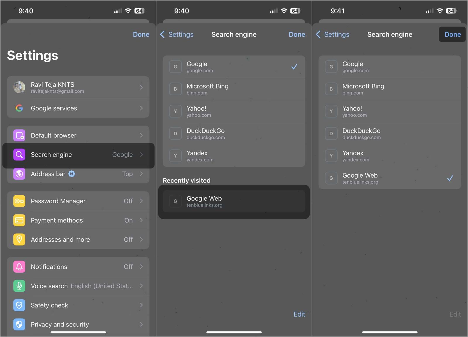 setting Google Web as search engine