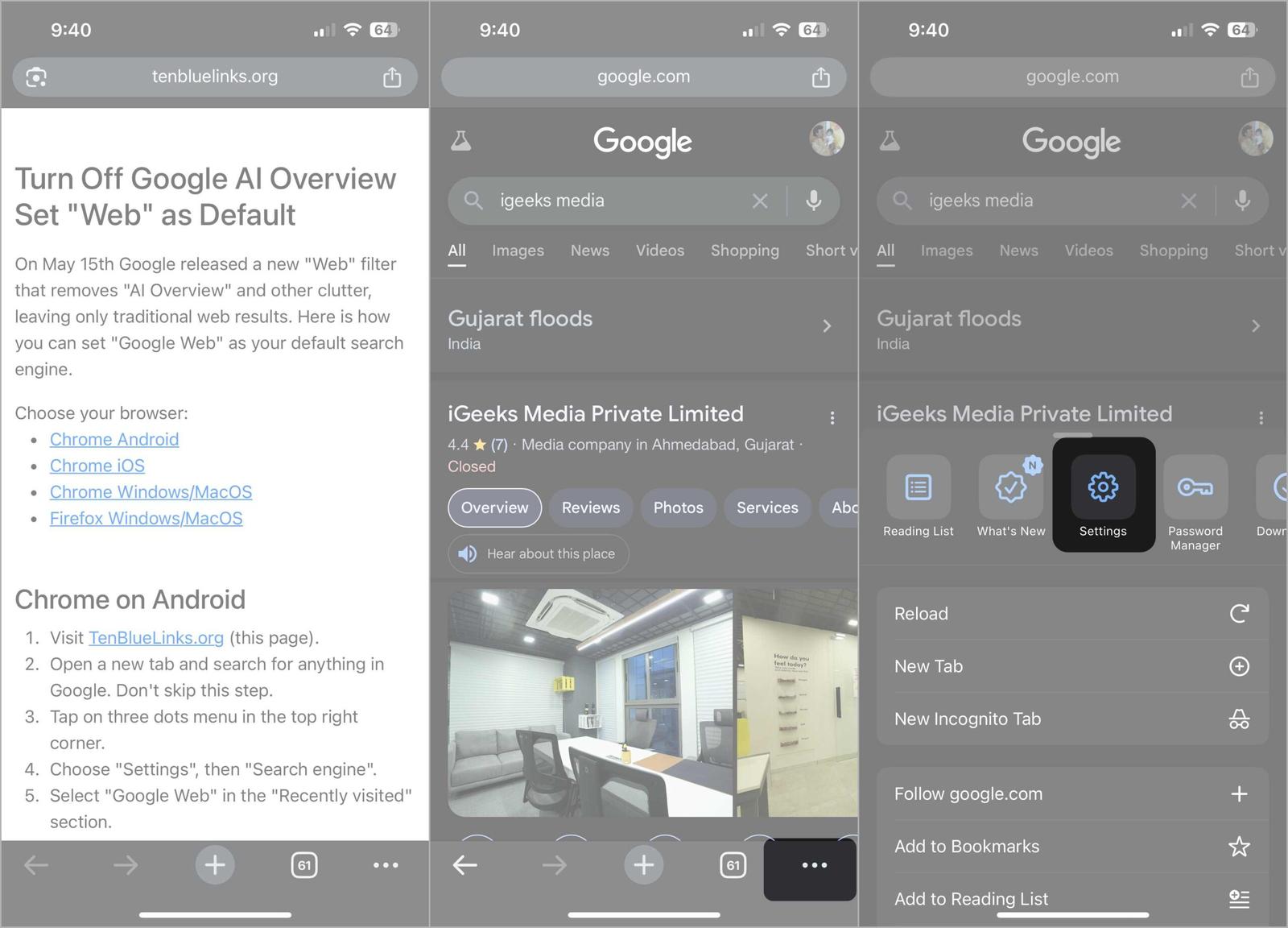 using ten blue links to remove Google AI Overviews
