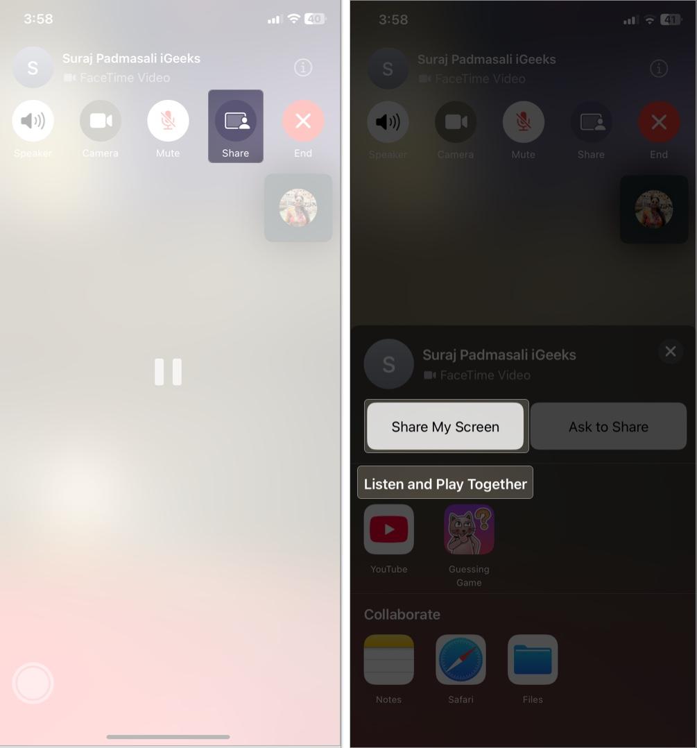 Share a screen in FaceTime call on iPhone