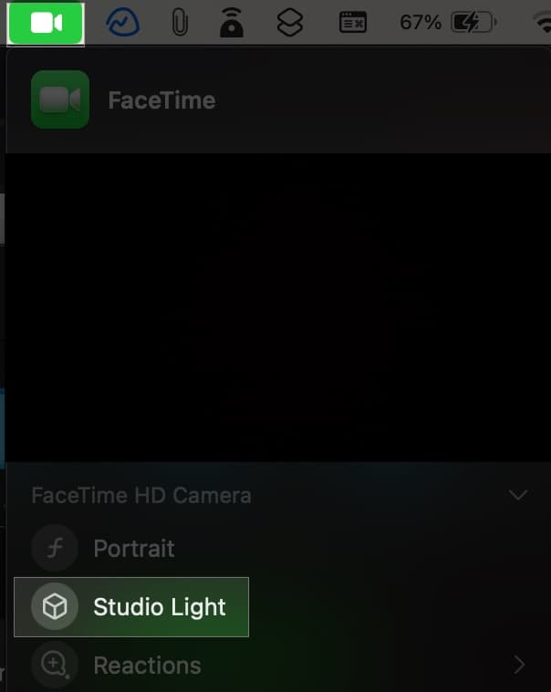 Studio light effects on FaceTime in Mac or iPad