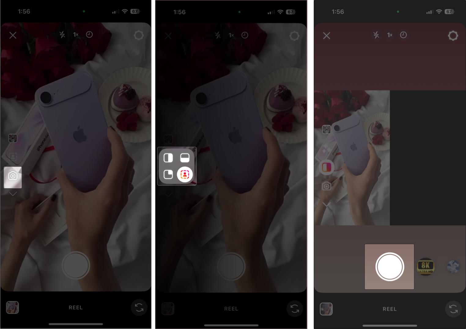 Tap camera icon to choose layout on Instagram
