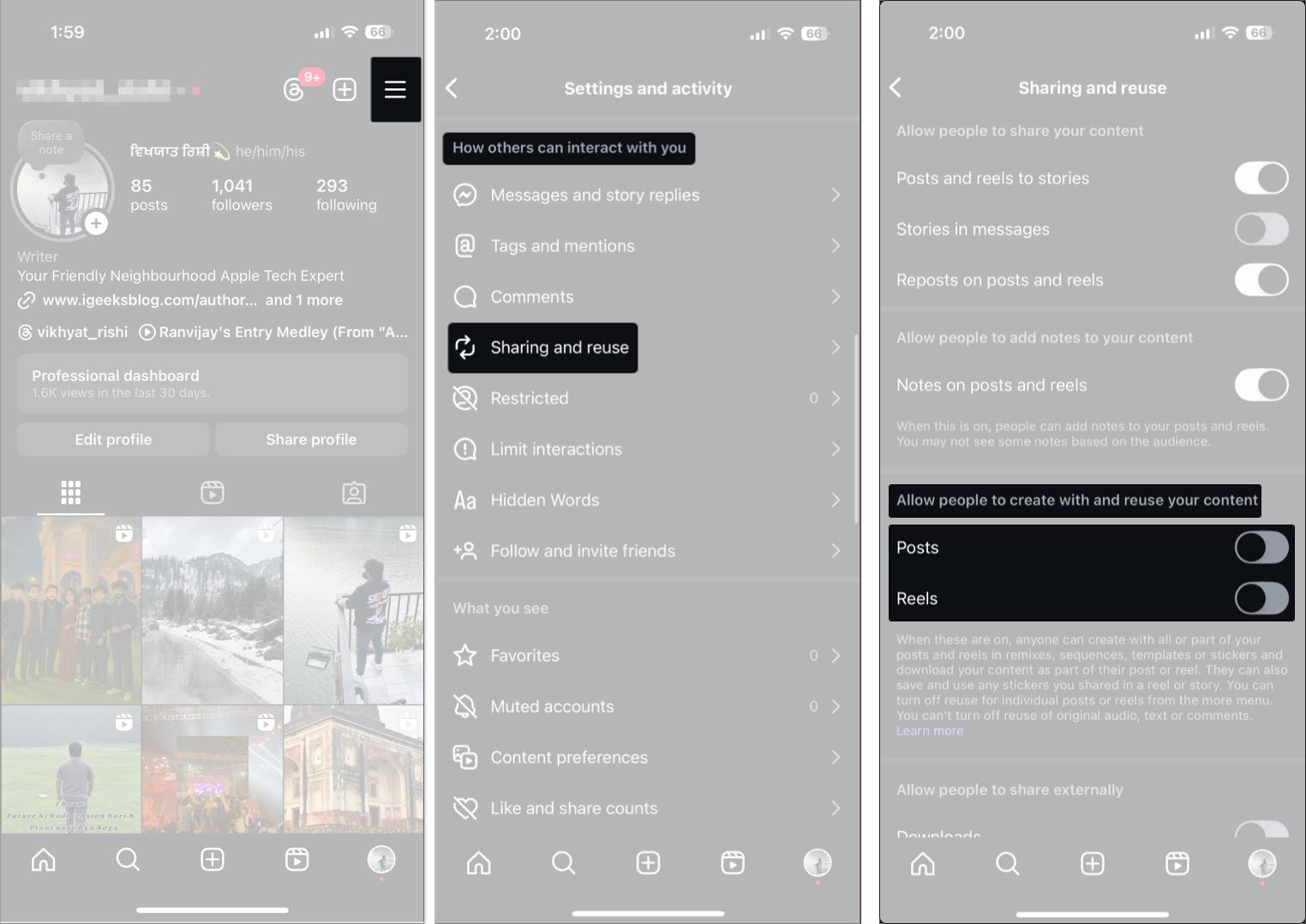 Turn off all reel for remixing content on instagram