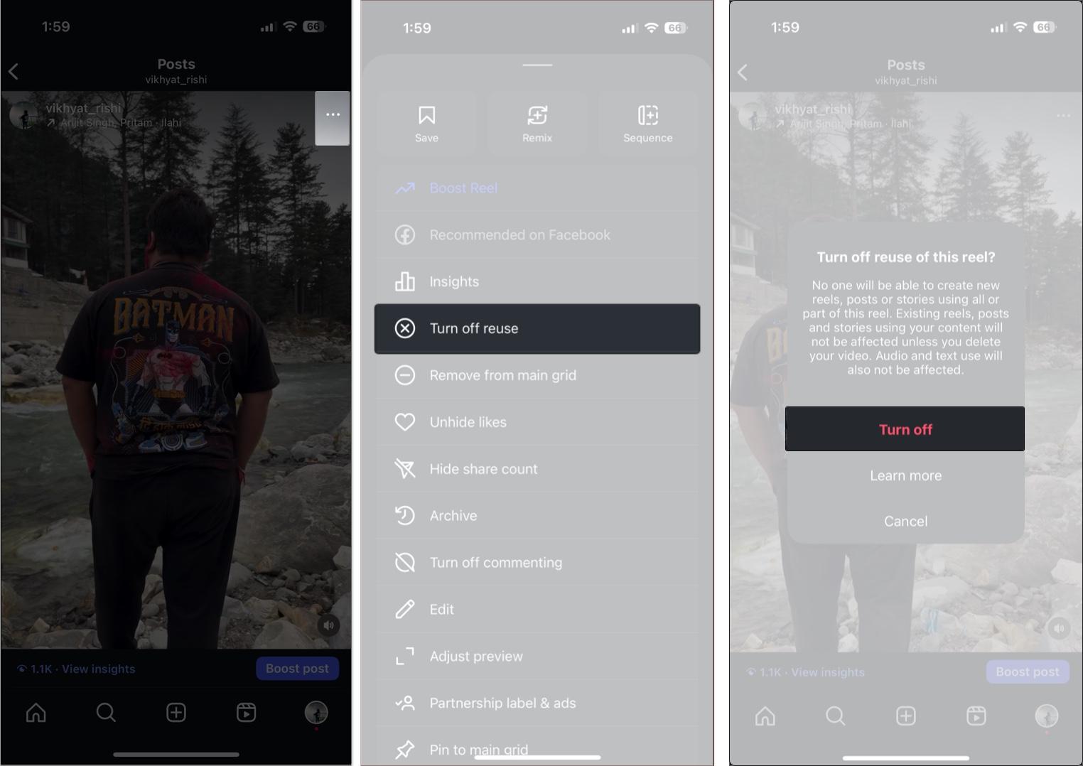 Turn off specific reel for remixing content on instagram