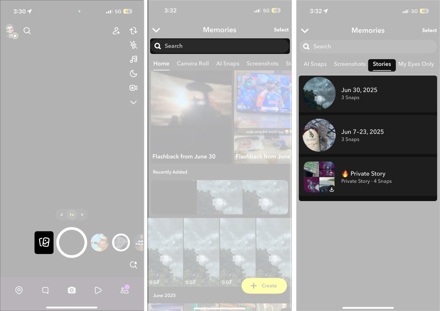 Viewing saved snapchat memories
