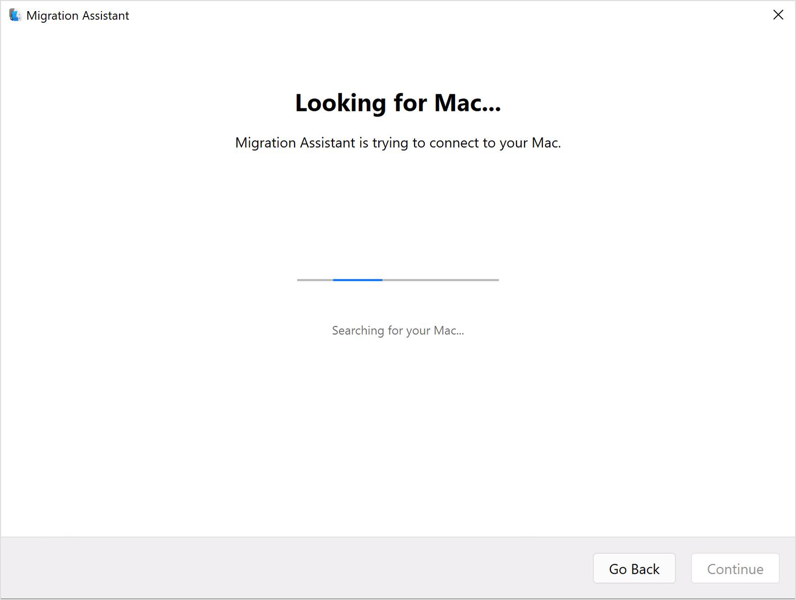 Windows 11 migration assistant 3 looking for mac migration assistant trying to connect to the mac