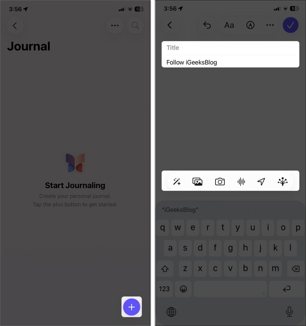 Write a thought and add media in the journal