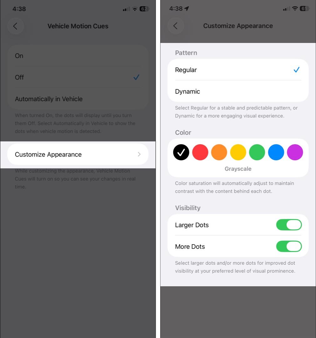 Customize Vehicle Motion Cues in iOS 26.
