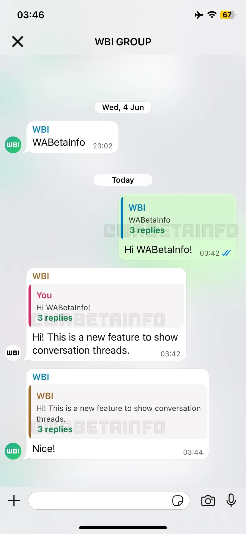 WhatsApp beta for iOS has added support for threaded messages.