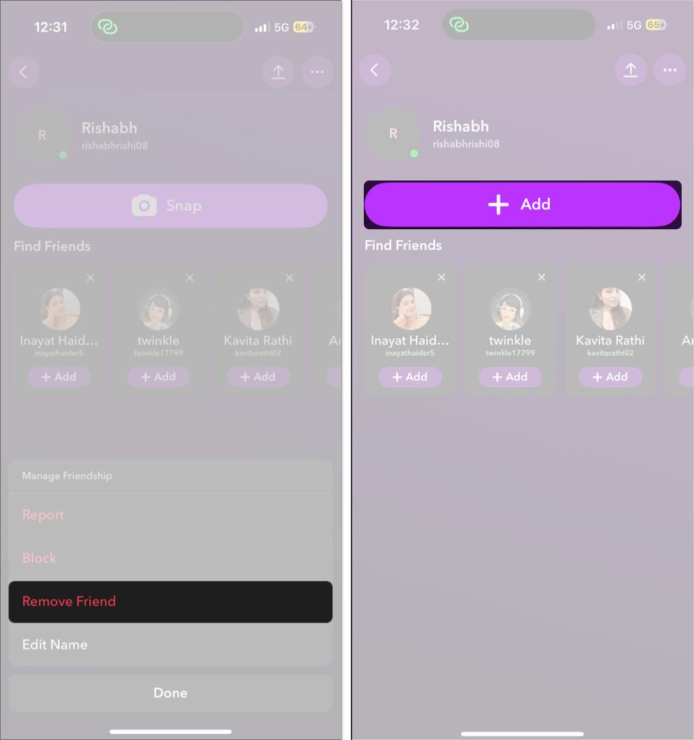 Add and remove friend on Snapchat