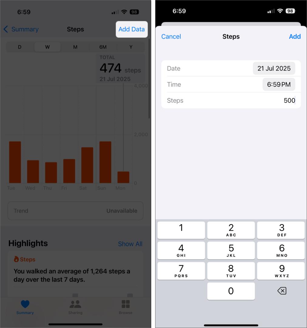 Add steps in the Health app on iPhone