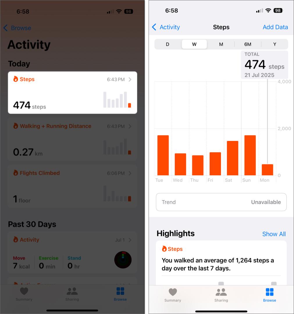 Analyze step count on iPhone health app