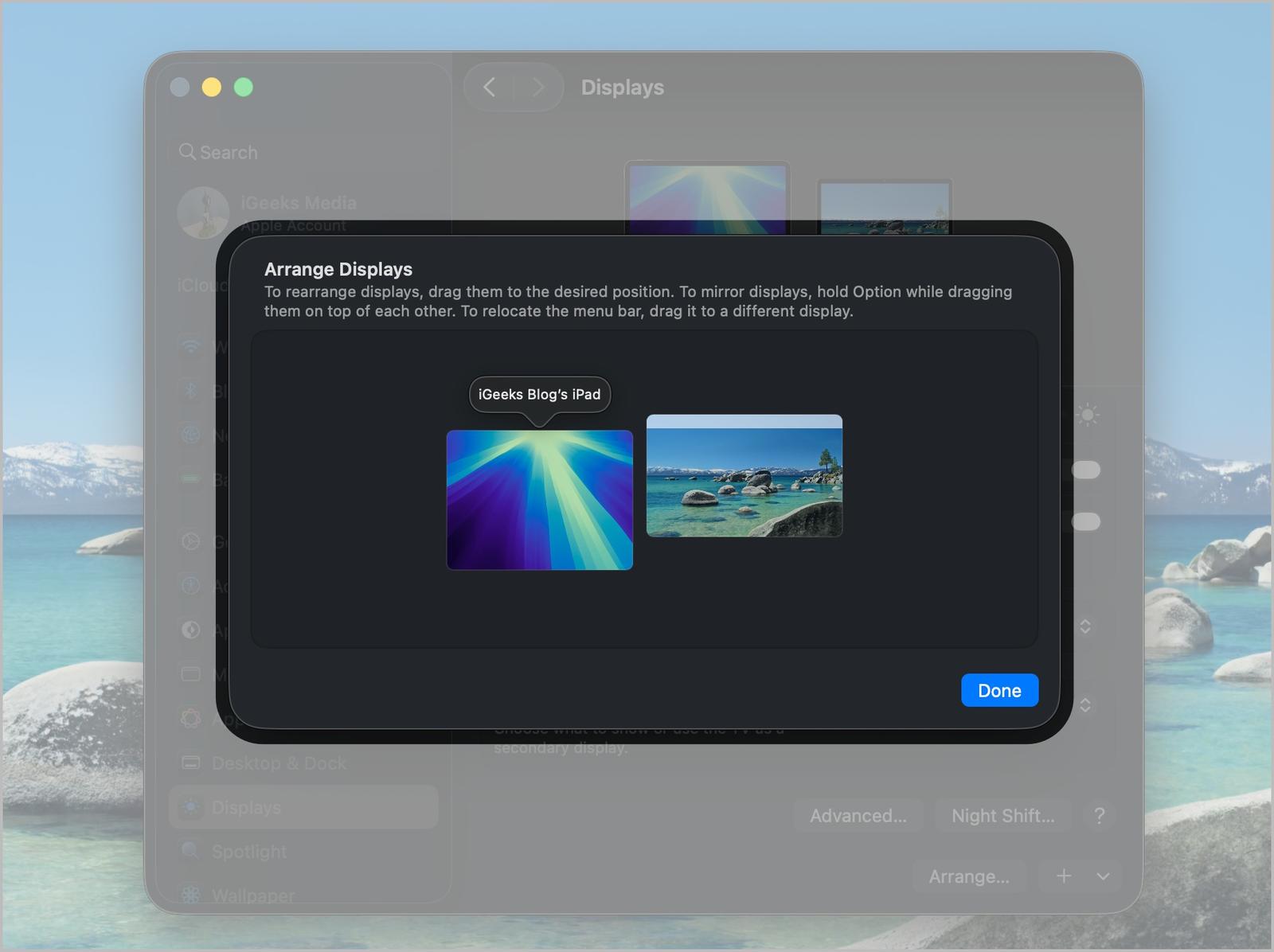 Arranging iPad and Mac Displays 