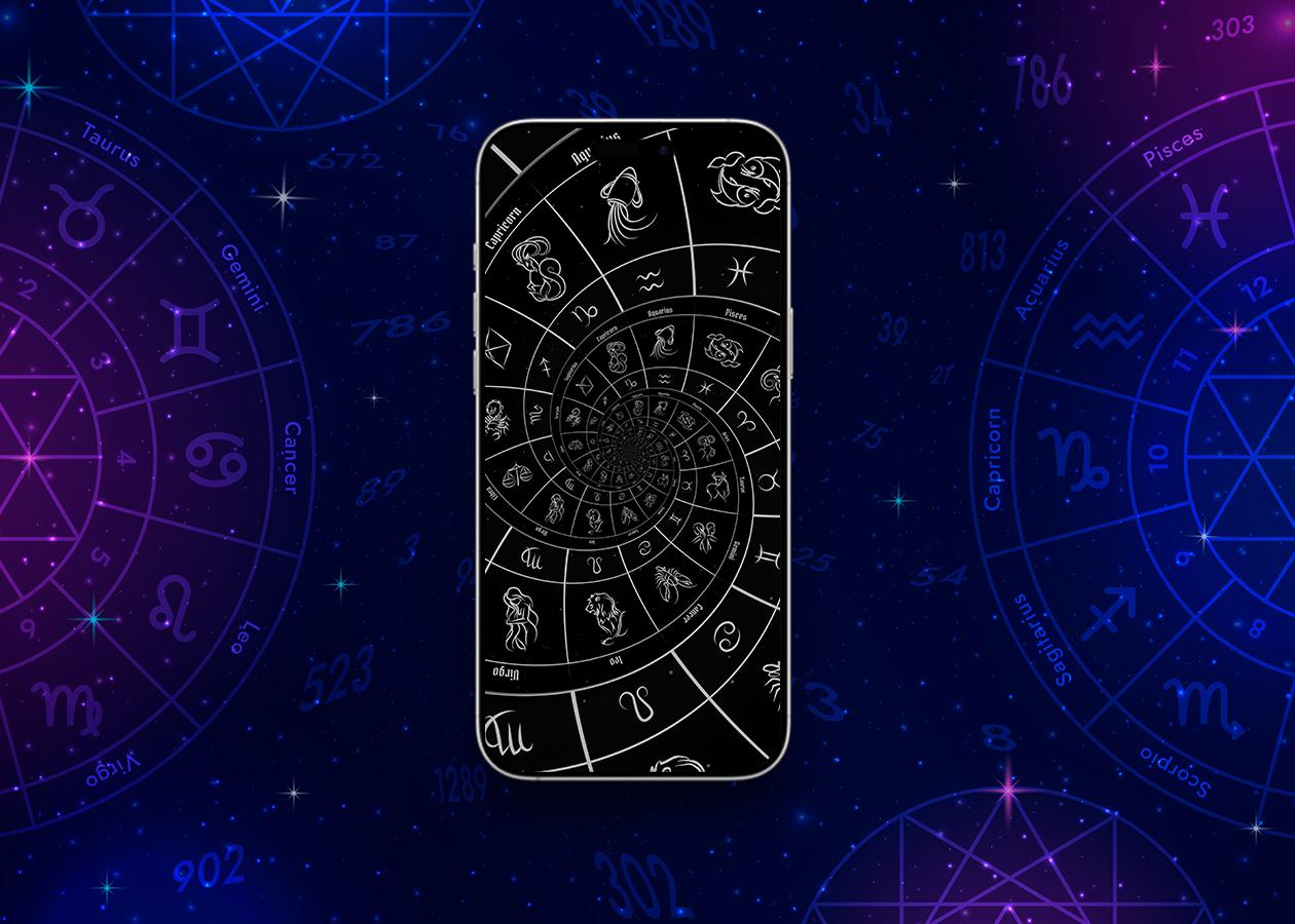 Black and white zodiac horoscope background
