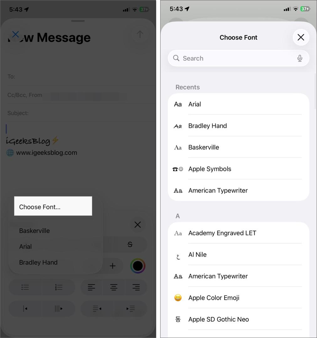 Choose font from list