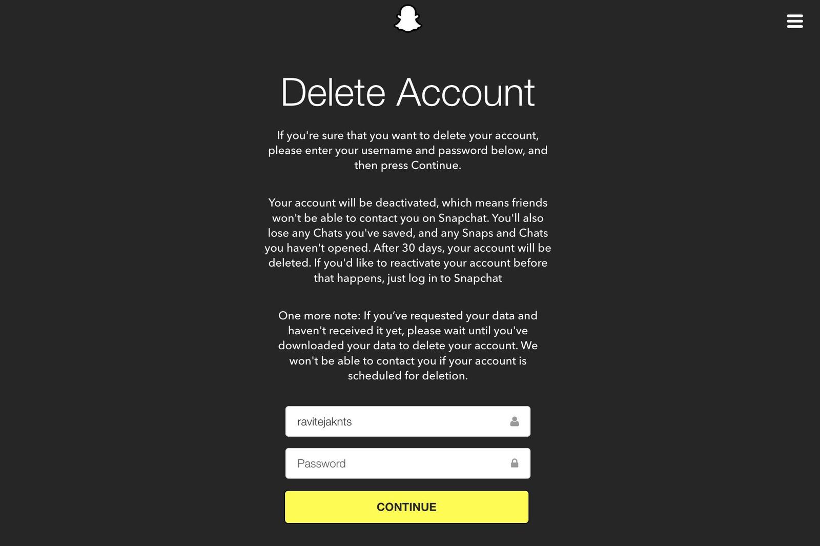 Delete Snapchat Account