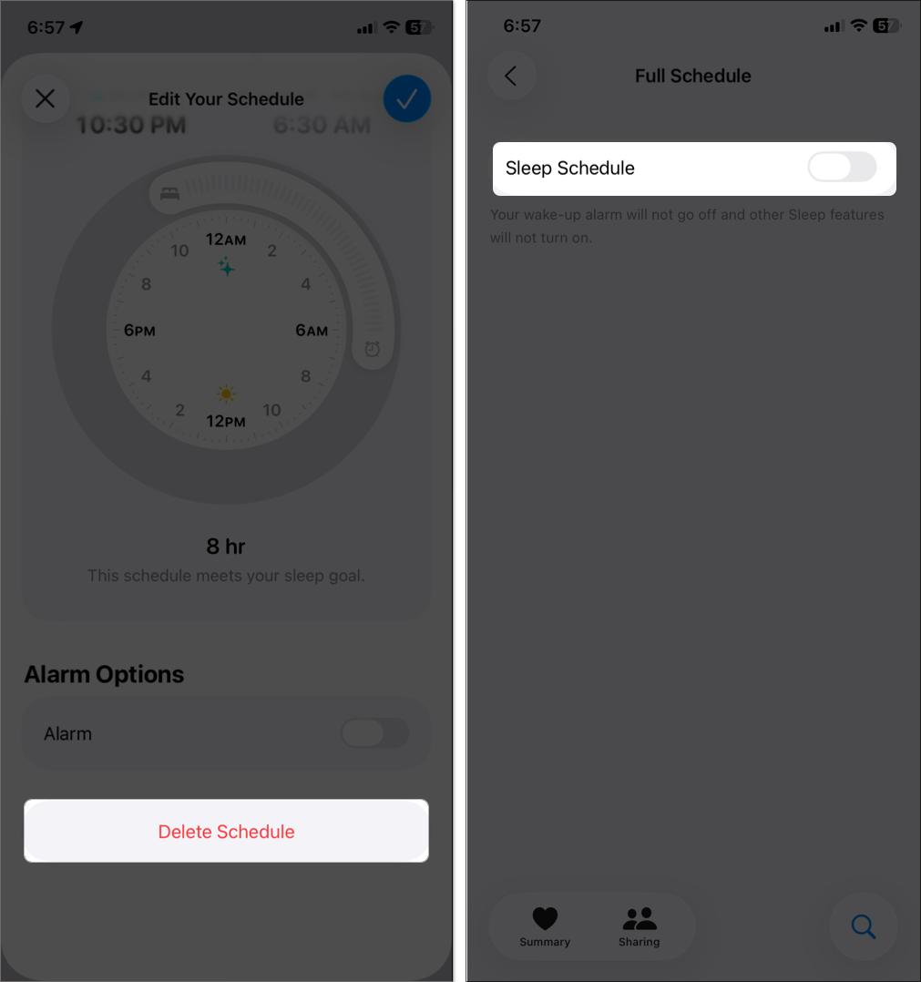 Delete sleep schedule on iPhone