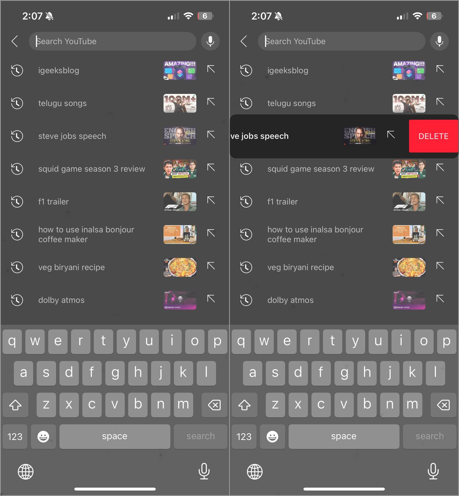 How to Delete YouTube Searches One-by-One?
