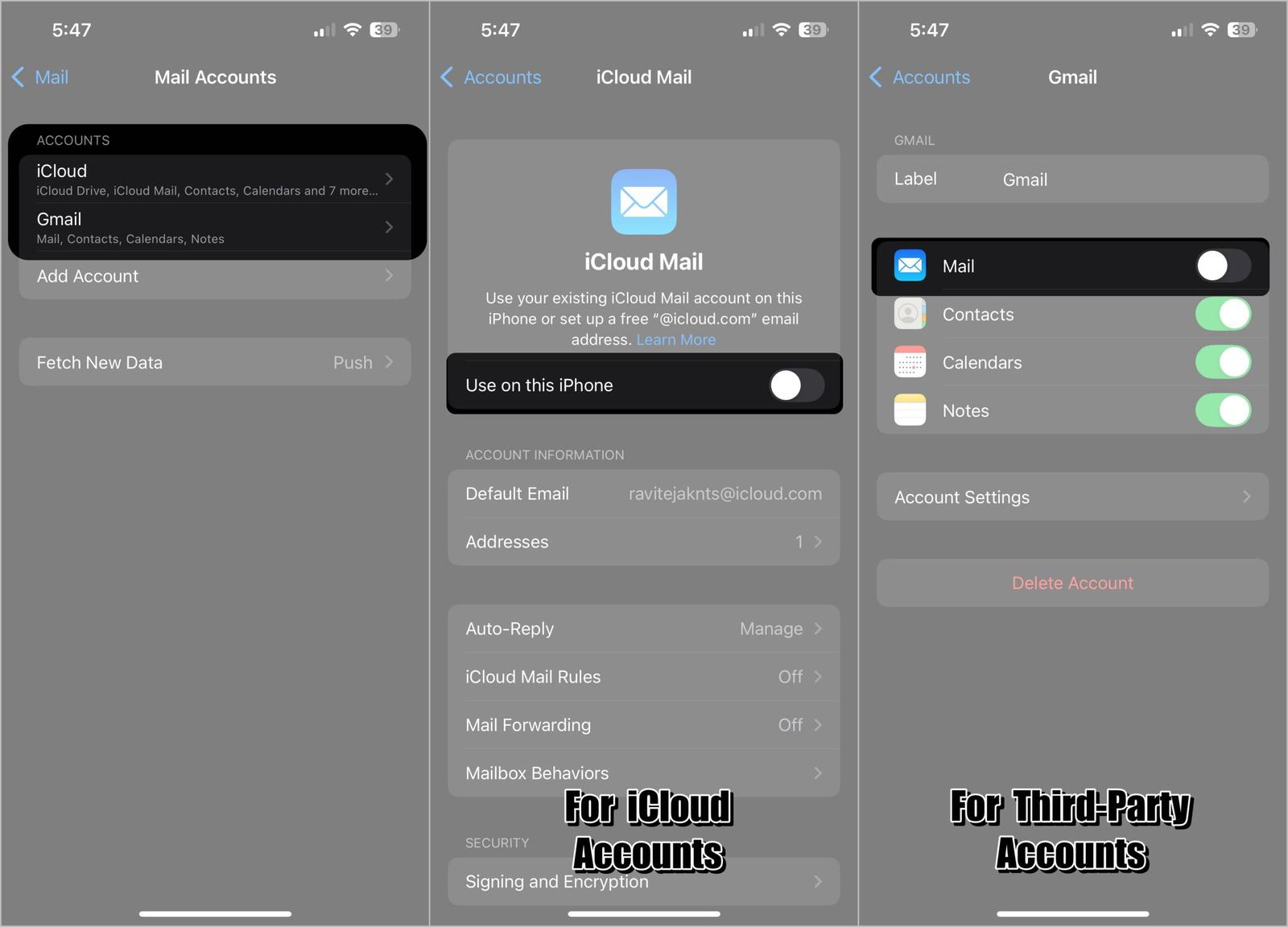 Disable mail account on iPhone