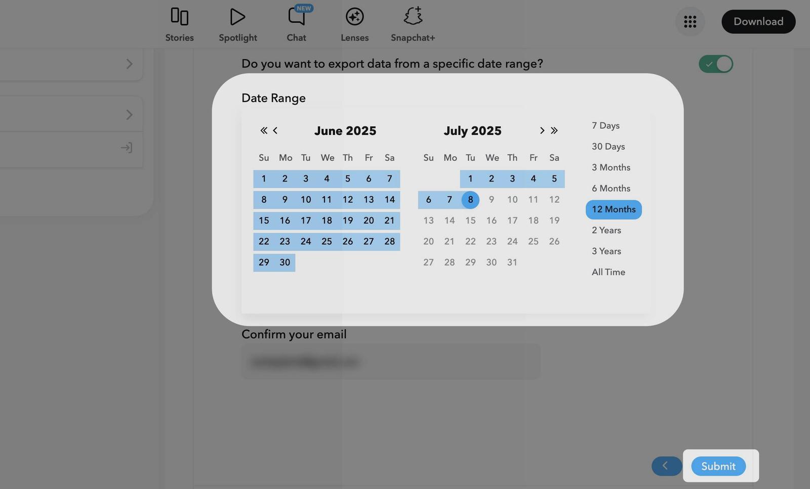 Download the data on Snapchat
