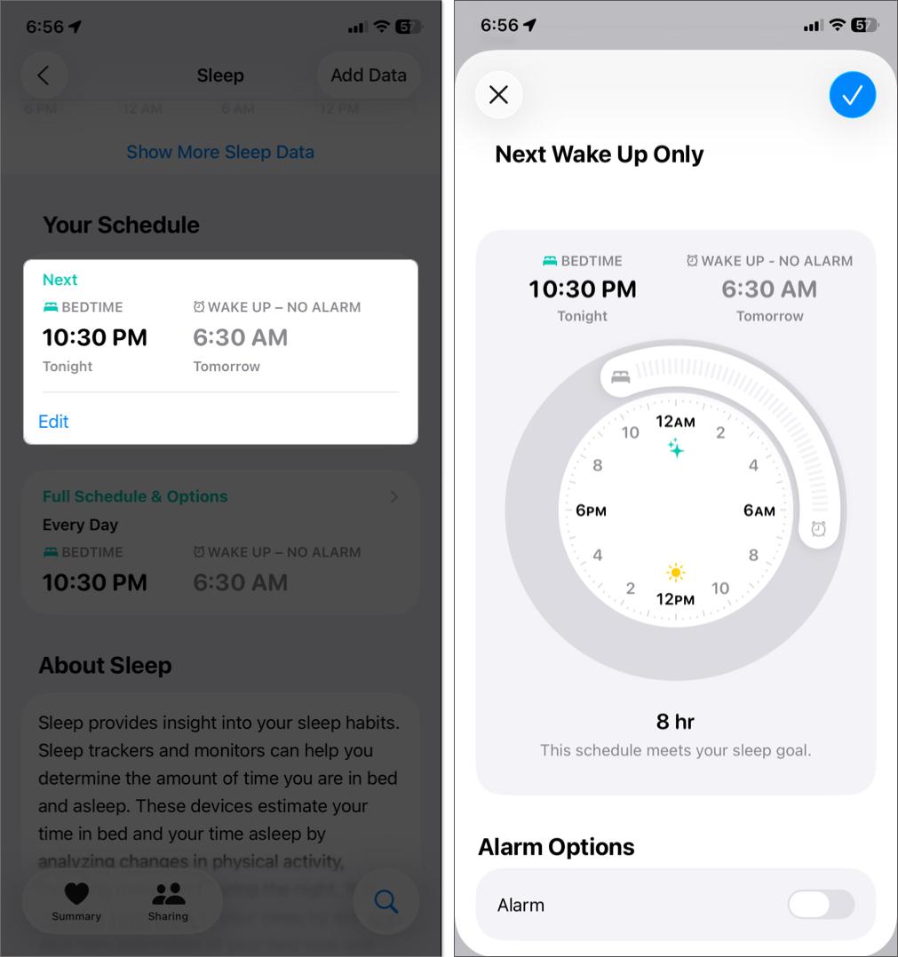 Edit sleep schedule on iPhone