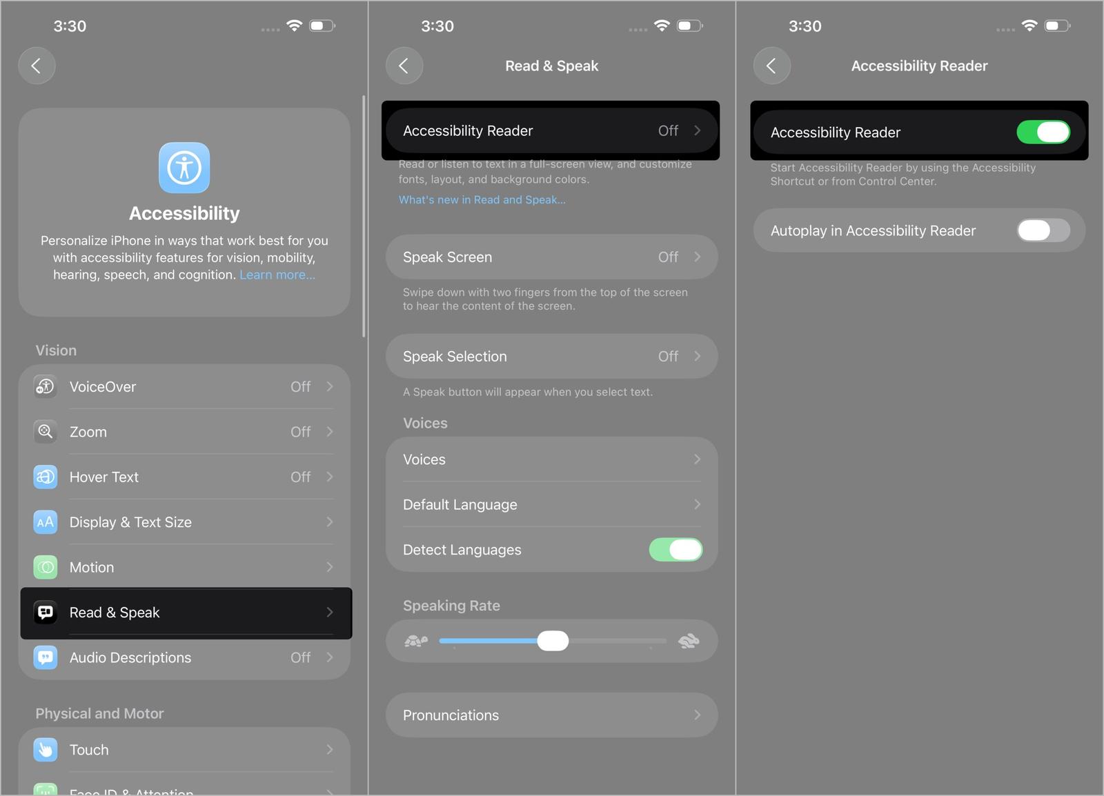 Enable Accessibility Reader