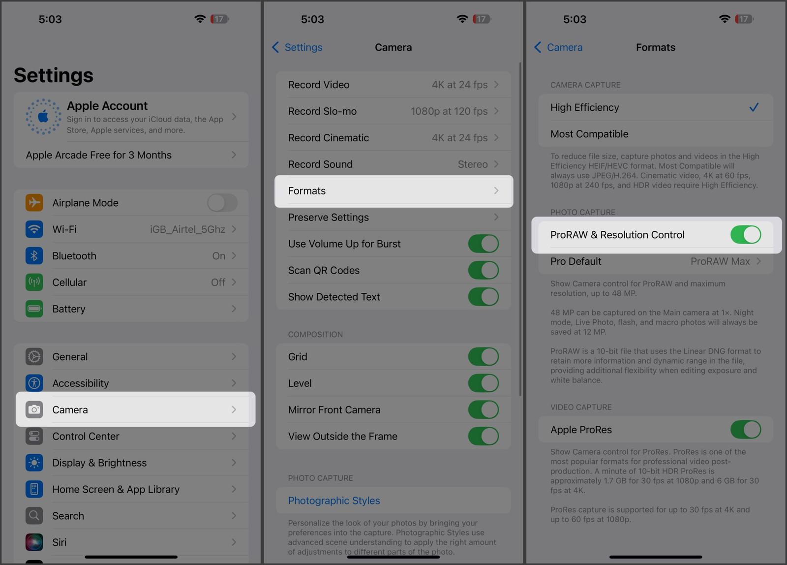 Enabling proraw on iPhone.