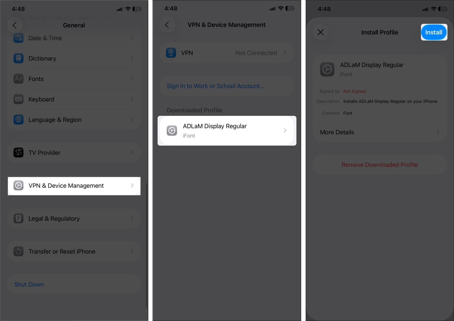 Install your favorite font profile in iPhone