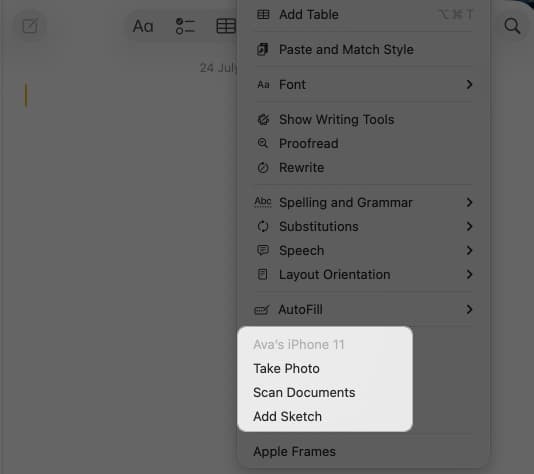 Open supported app and select option from the shortcut menu on Mac