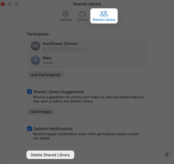 Select shared library and tap on the delete shared library