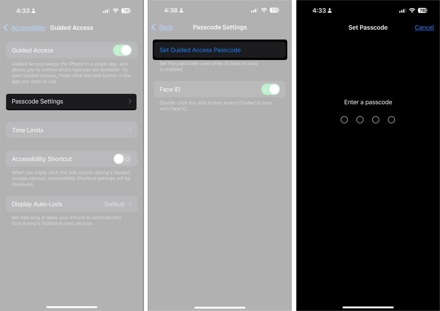 Set guided access passcode on iPhone