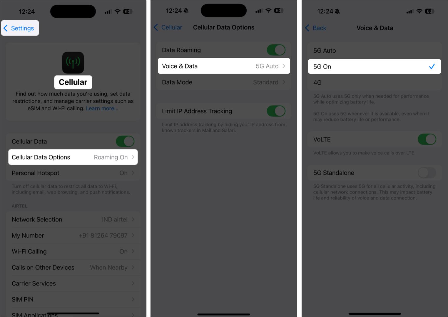 Set the network mode on your iPhone to 5g on