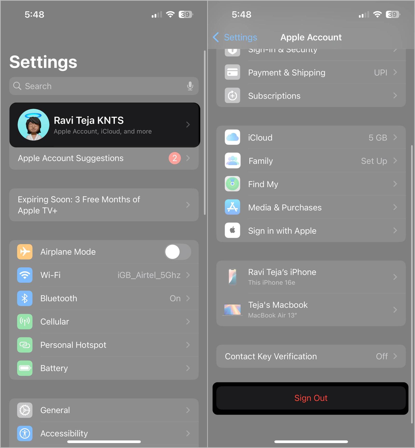 Sign out of iCloud Account on iPhone