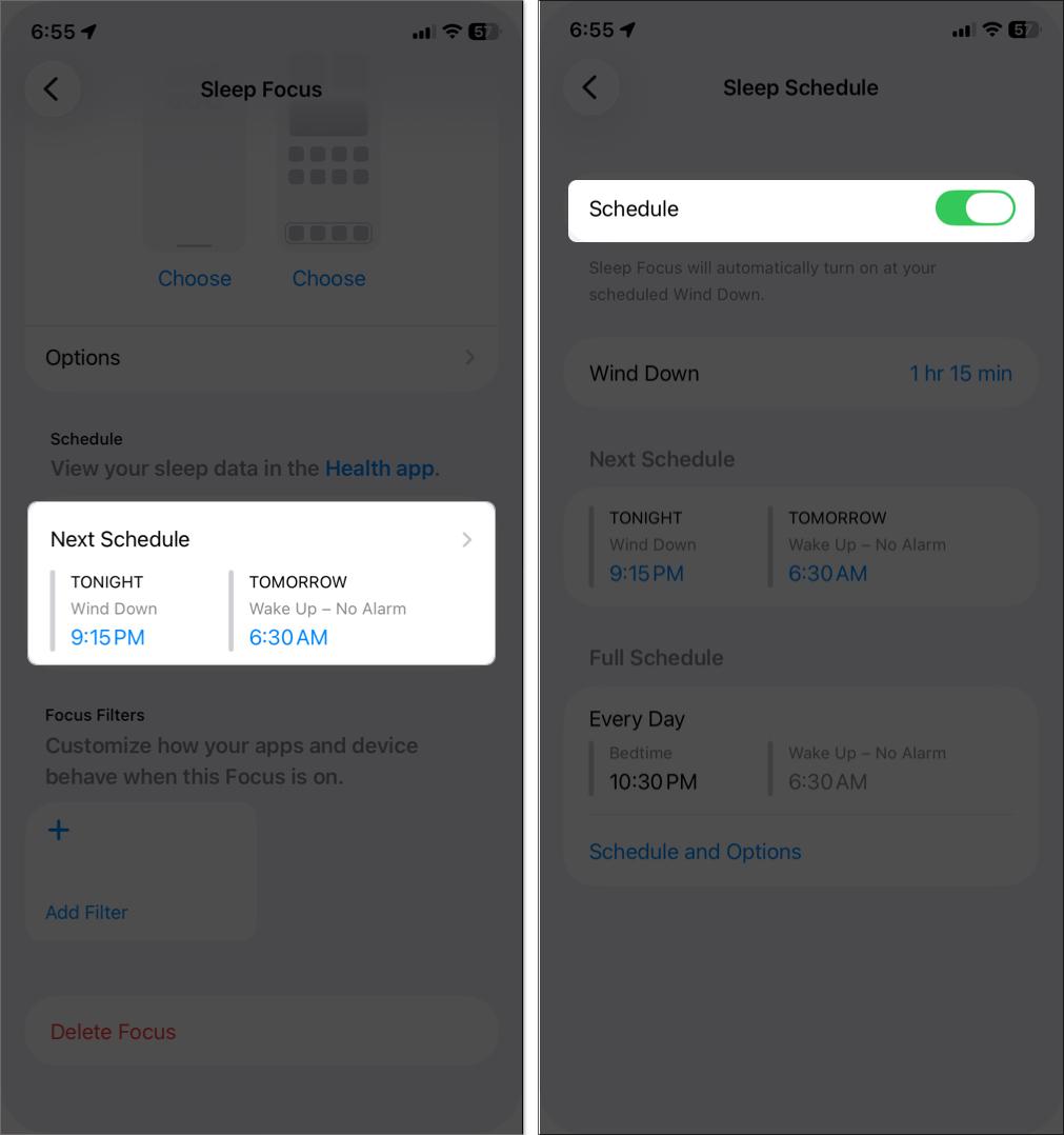 Sleep focus to turn on automatically