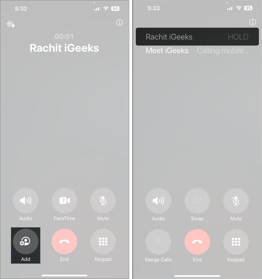 Tap on add button to add another person in your contacts