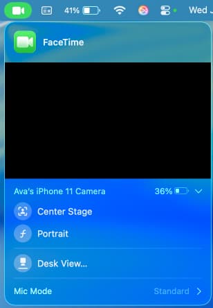 Tap on green icon from menu bar and choose option to setup webcam