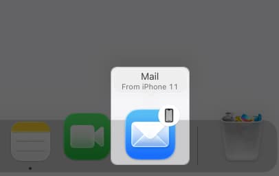 Tap on mail icon with a small iPhone symbol on Mac dock