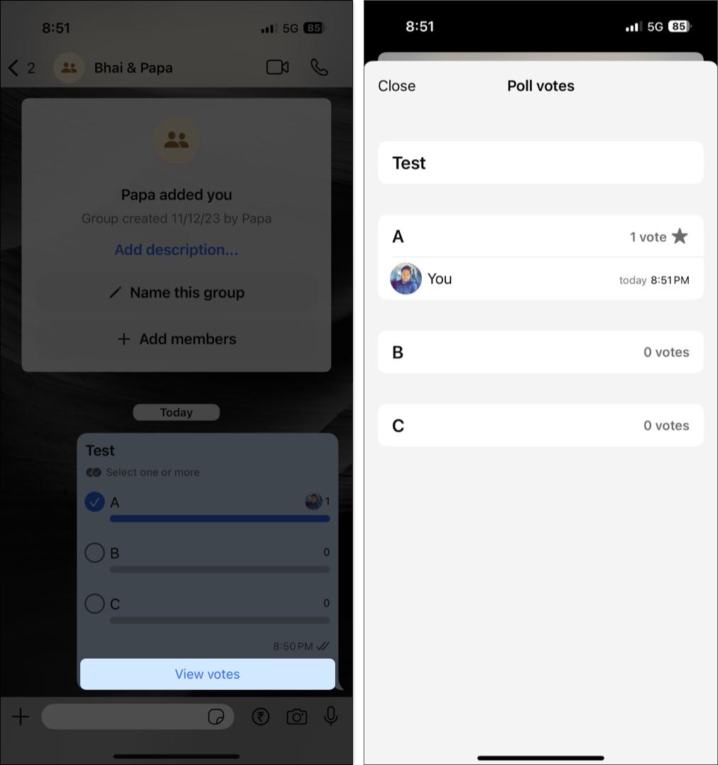 Tap on view votes to see poll results on WhatsApp