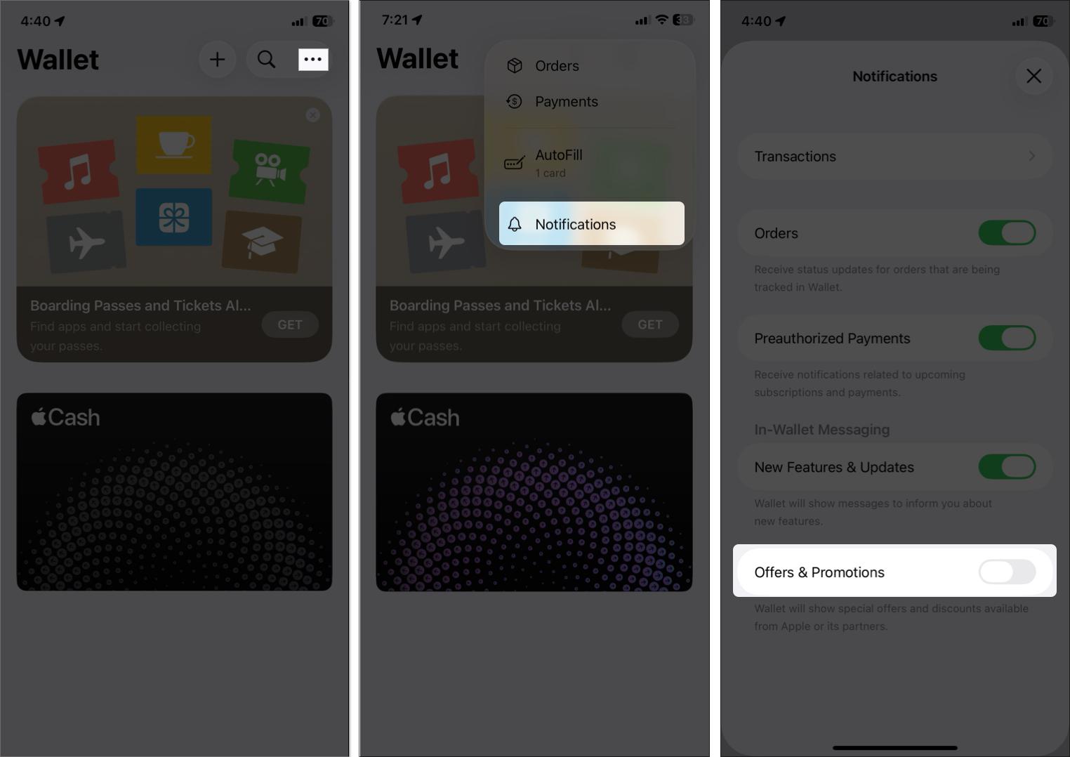 Toggle off offers and promotion from Wallet app on iPhone