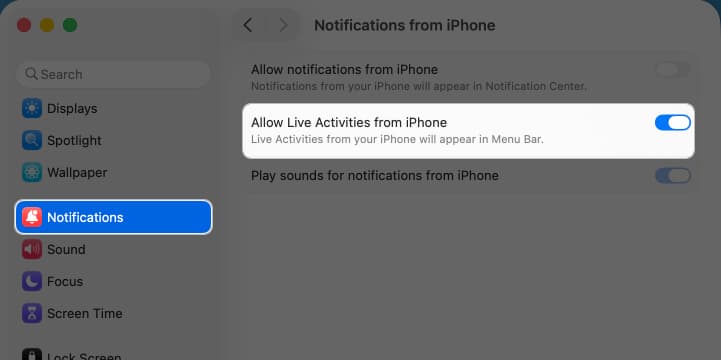 Toggle on live activities from iPhone on Mac