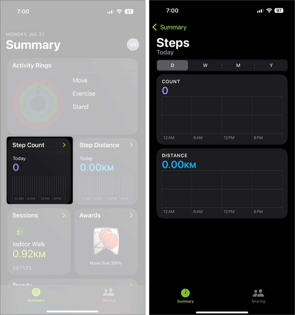 Track your steps using fitness app on iPhone