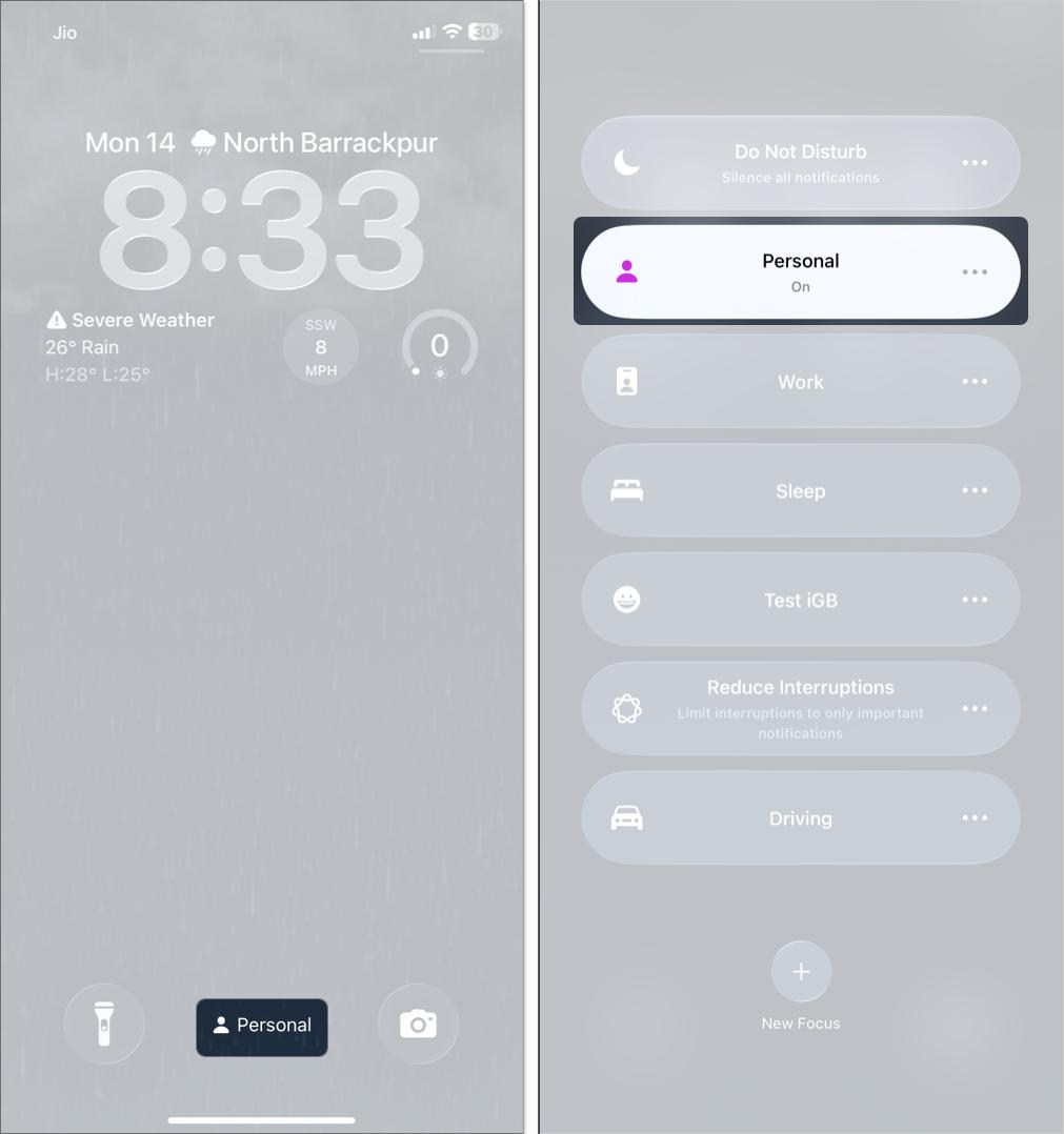 Turn off focus mode from lock screen