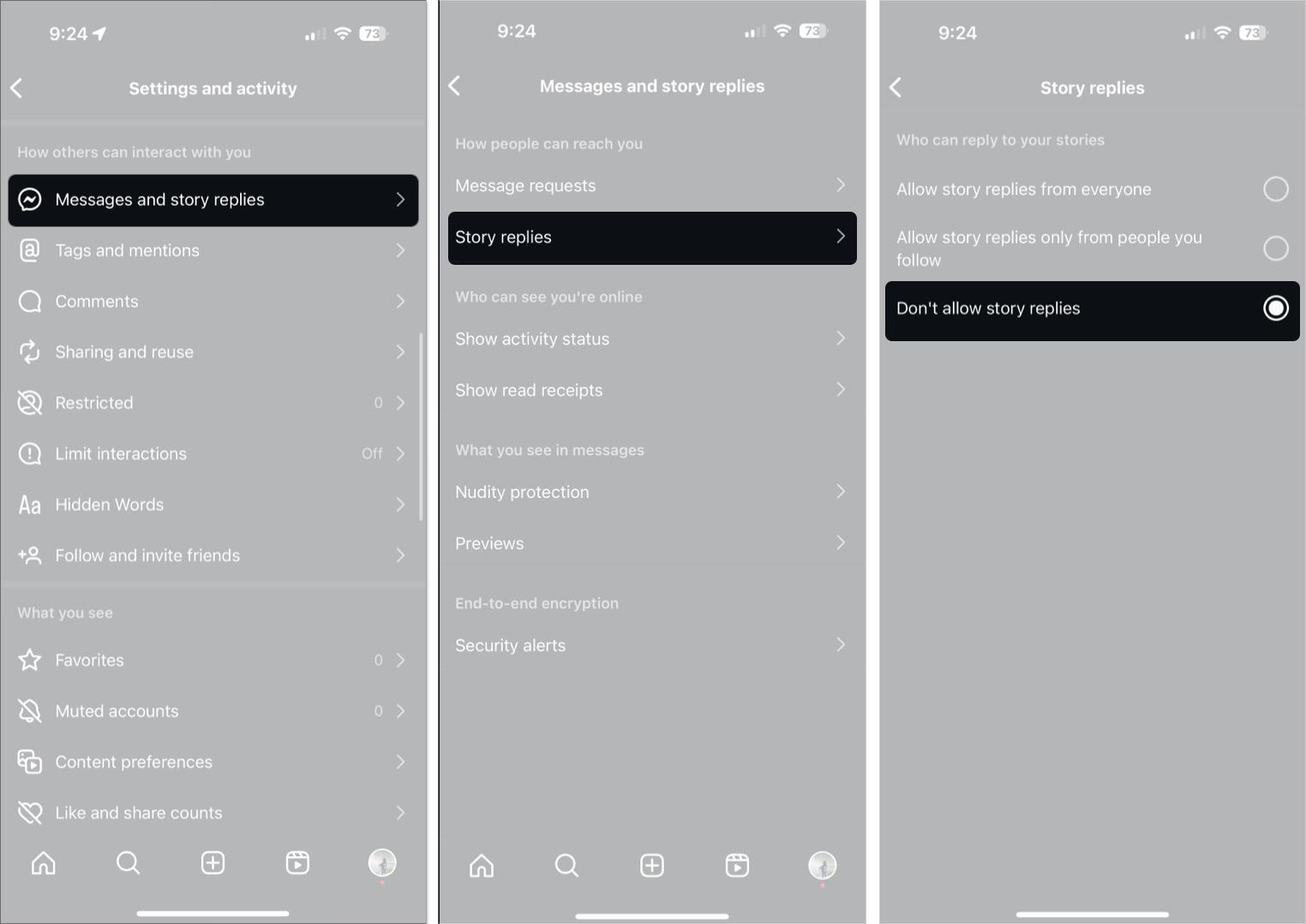 Turn off story replies on Instagram