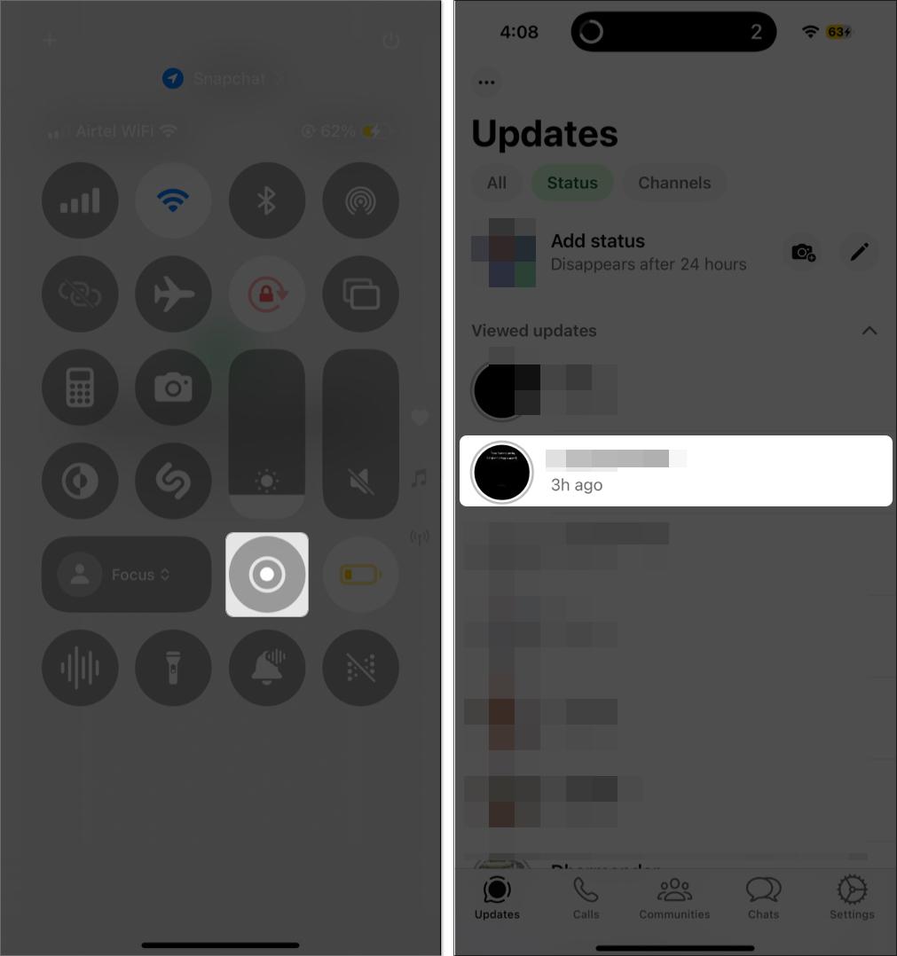 Turn on recording from control center on the iPhone