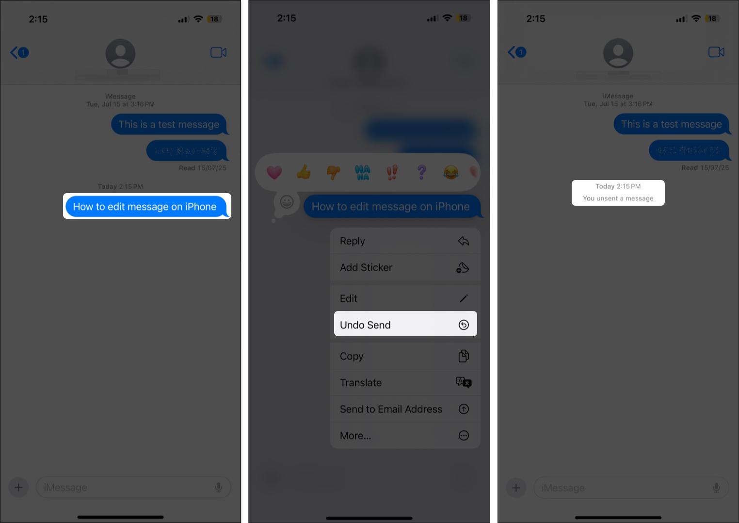 Unsend sent message on iPhone