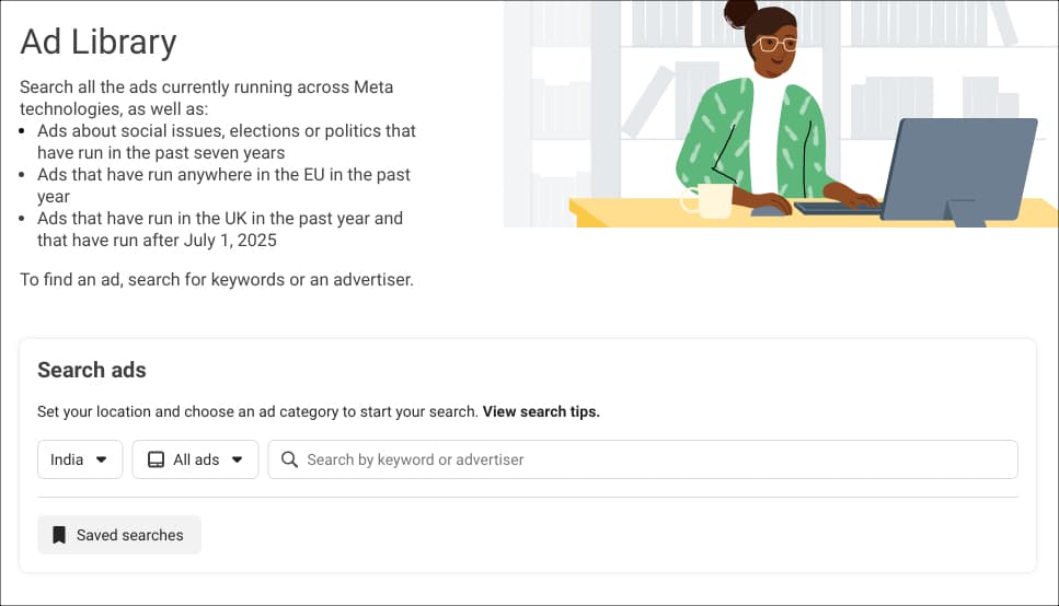 Use Meta ad library to find ads by brands